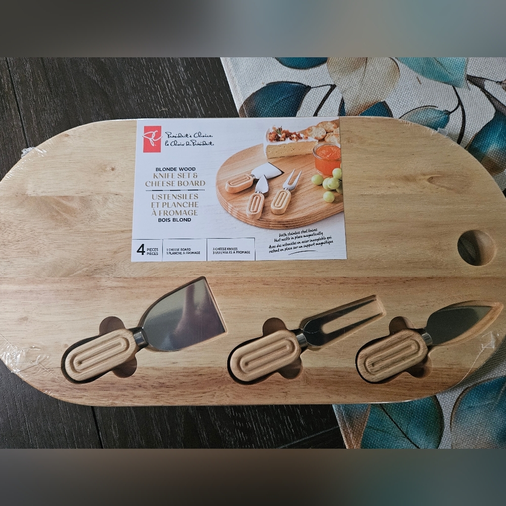NWT PC Wood Cheese Board with Knife Set
